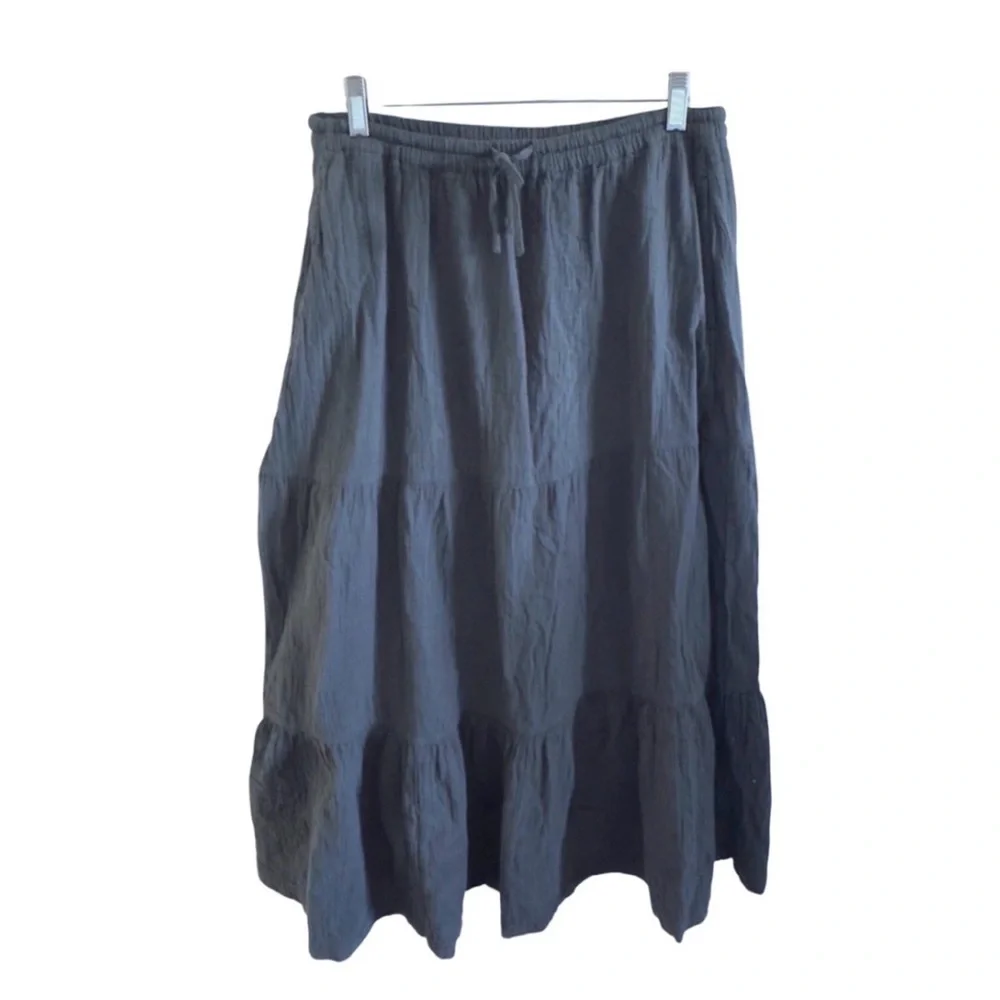 Pact Organic Cotton Coastal Double Gauze Tiered Maxi Skirt Medium Charcoal Gray - Picture 2 of 8